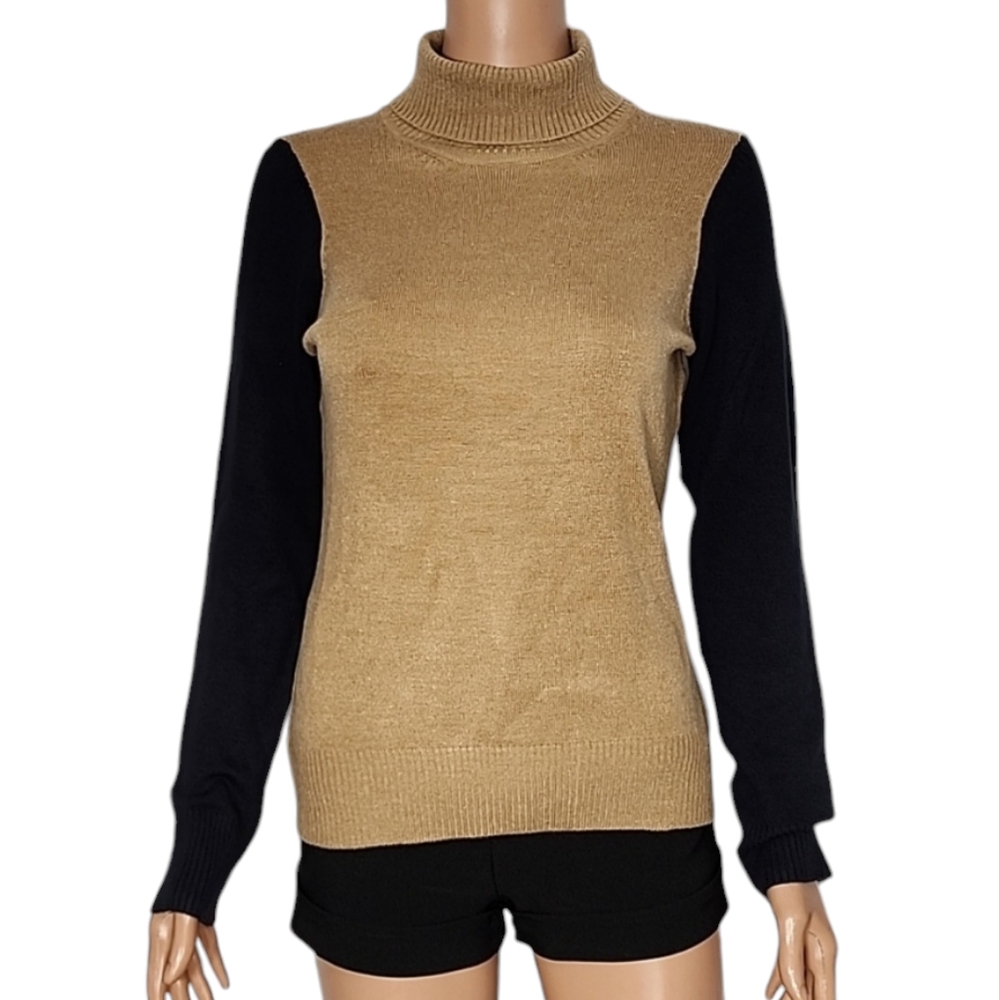 French Connection‎ Women’s Size Medium Camel Brown/Black Turtle neck Sweater